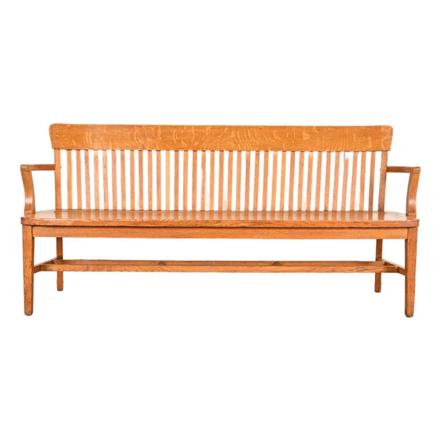 Antique Arts & Crafts Solid Oak Lawyer's Bench For Sale