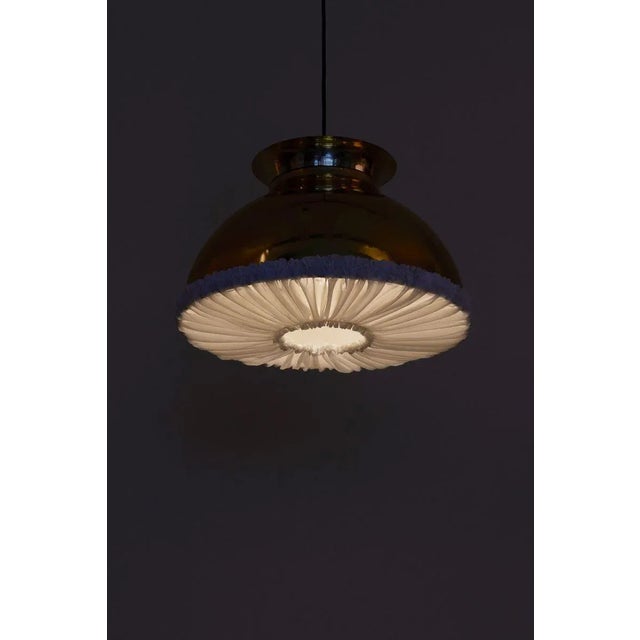Large Brass Pendant Lamp with Fabric, 1970s For Sale - Image 11 of 12