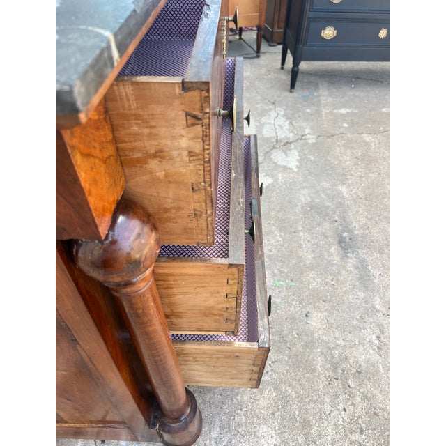 French 19th Century Empire Burl Walnut Marble Top Chest of Drawers For Sale - Image 9 of 12