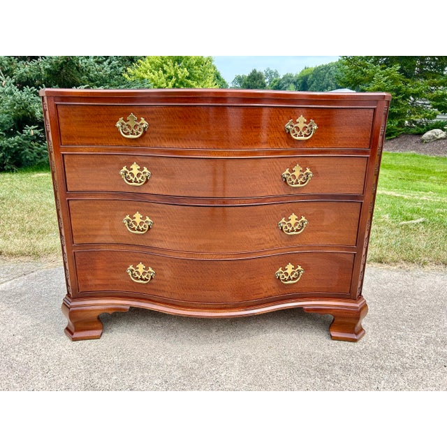 Baker Furniture Historic Charleston Chippendale Serpentine Dresser – Solid Mahogany Vintage Chest with Brass Hardware...
