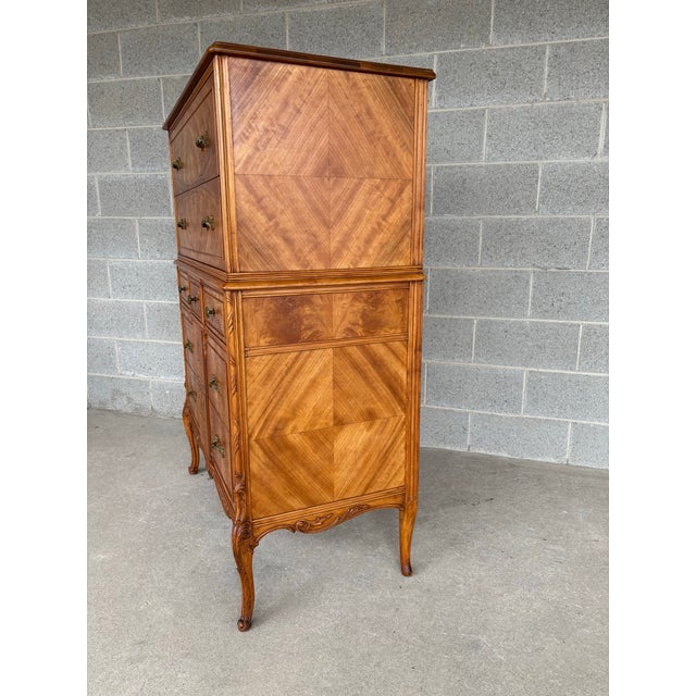 Antique French Rococo Style Inlaid 7 Drawer High Chest - Dresser For Sale - Image 4 of 11