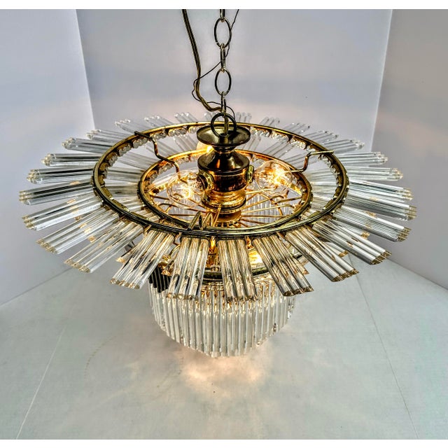 Art Deco Late 20th Century 7-Light Lucite Starburst Art Deco Revival Chandelier For Sale - Image 3 of 12