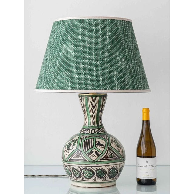 This mid-century Spanish Revival ceramic table lamp was crafted from a vintage Punter vase in a classic baluster form,...