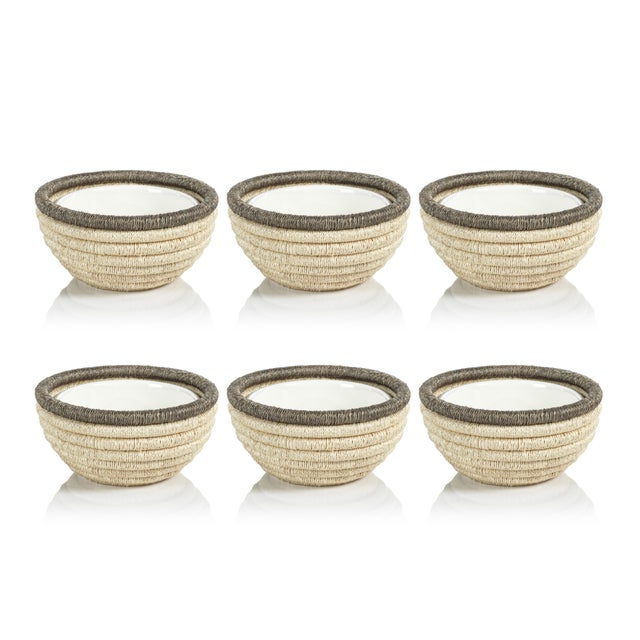 2020s Matera 6.25"Coiled Abaca Condiment Bowls, Set of 6, Taupe For Sale - Image 5 of 5