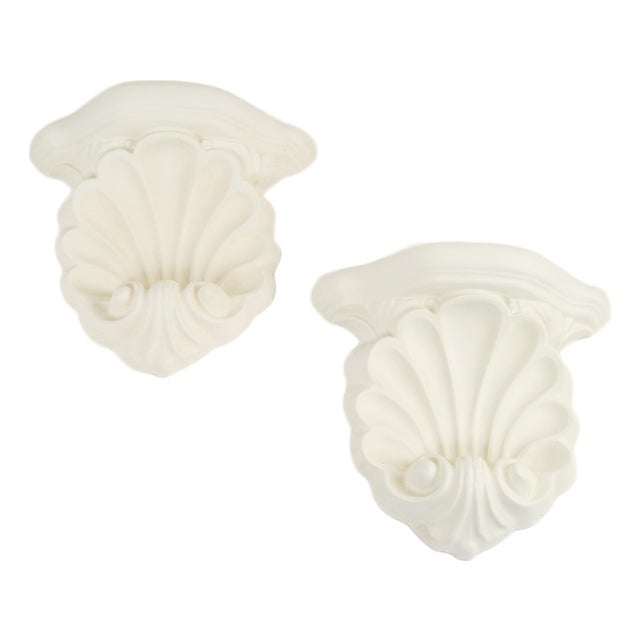 Vintage Plaster Shell Scroll Wall Shelves - A Pair For Sale
