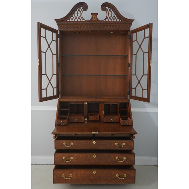 Traditional Ej Victor Inlaid Mahogany Secretary Desk Bookcase For Sale - Image 3 of 18