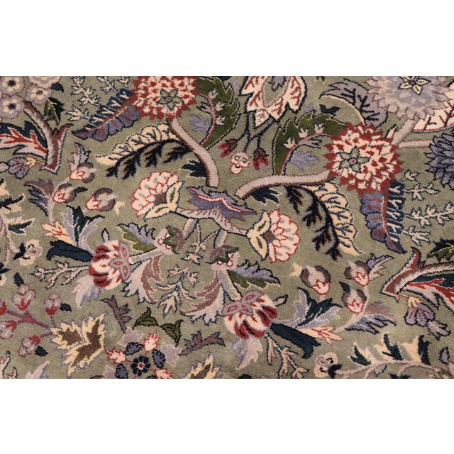 1990s Shabby Chic 1990's Botanical Pak-Persian Green/Grey Wool Round Rug- 5'11'' X 5'11'' For Sale - Image 5 of 9