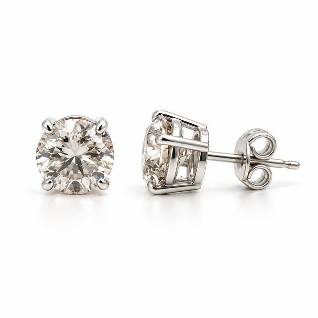 Early 21st Century 3.03ct M Si Round Natural Diamond Stud Earrings in 14k White Gold, Pair For Sale - Image 5 of 6