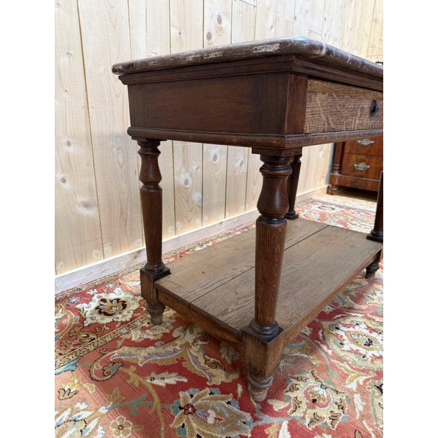 Napoleon III Console Table in Oak and Marble For Sale - Image 6 of 8
