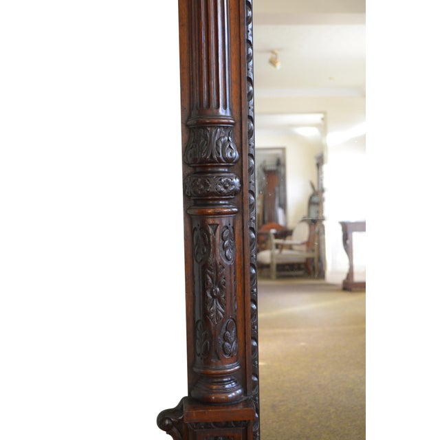 Wood Antique English Oak Mirror with Carved Details, 1880 For Sale - Image 7 of 18
