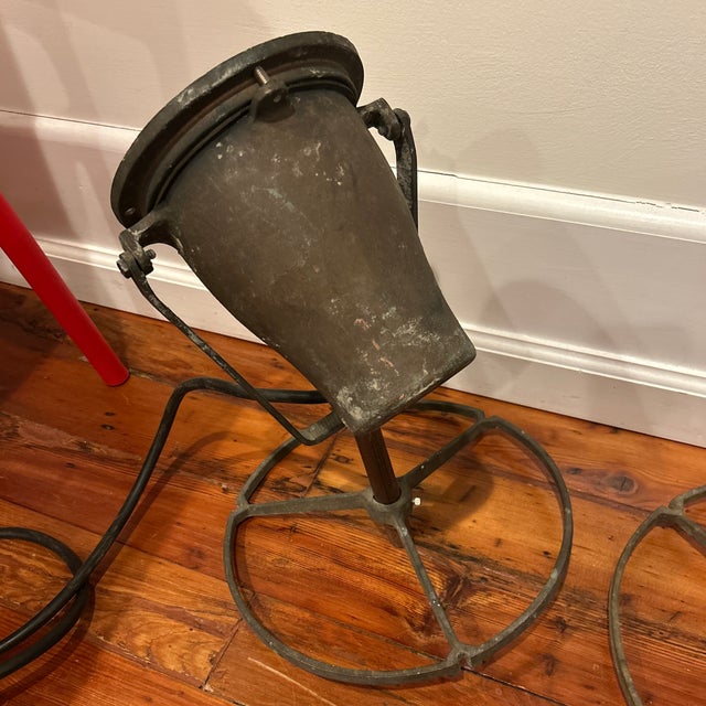Metal Vintage Heavy Metal Industrial Spotlights - A Pair For Sale - Image 7 of 12