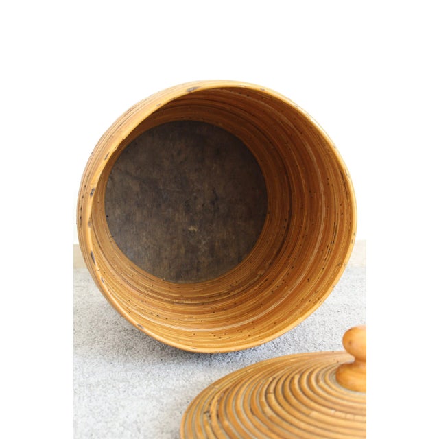 Wood Italian Cylindrical Wicker Basket, 1970s For Sale - Image 7 of 11