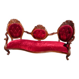 Victorian Red Velvet Medallion Back Sofa For Sale