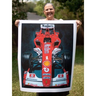 I Always Thought Records Were Meant to be Broken by Shan Fannin | Paper Giclee Print of a red racing car For Sale