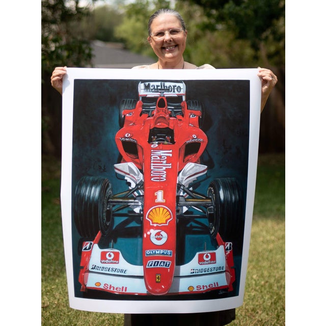 I Always Thought Records Were Meant to be Broken by Shan Fannin | Paper Giclee Print of a red racing car For Sale