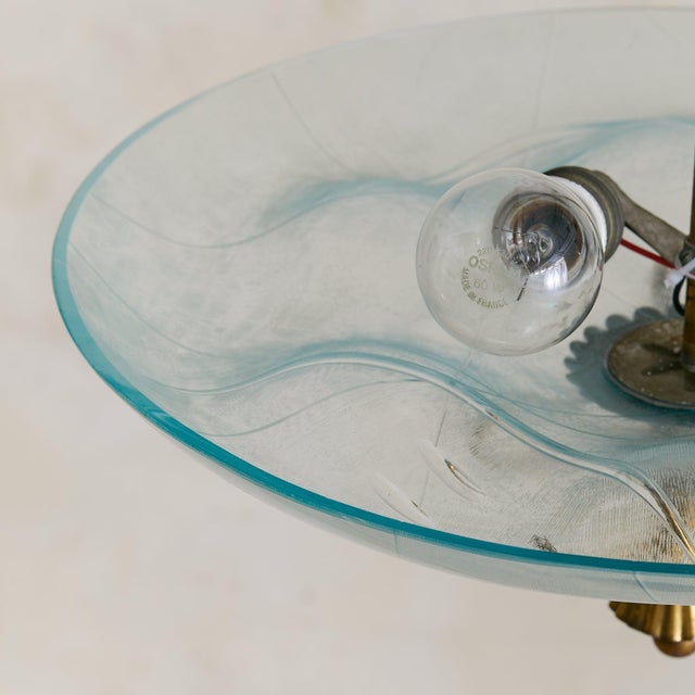 1950s Italian Brass + Etched Glass Pendant in the Manner of Pietro Chiesa For Sale In Chicago - Image 6 of 9