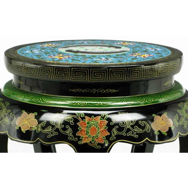 Polychrome Cloisonné and Black Lacquered Side Table For Sale - Image 4 of 8