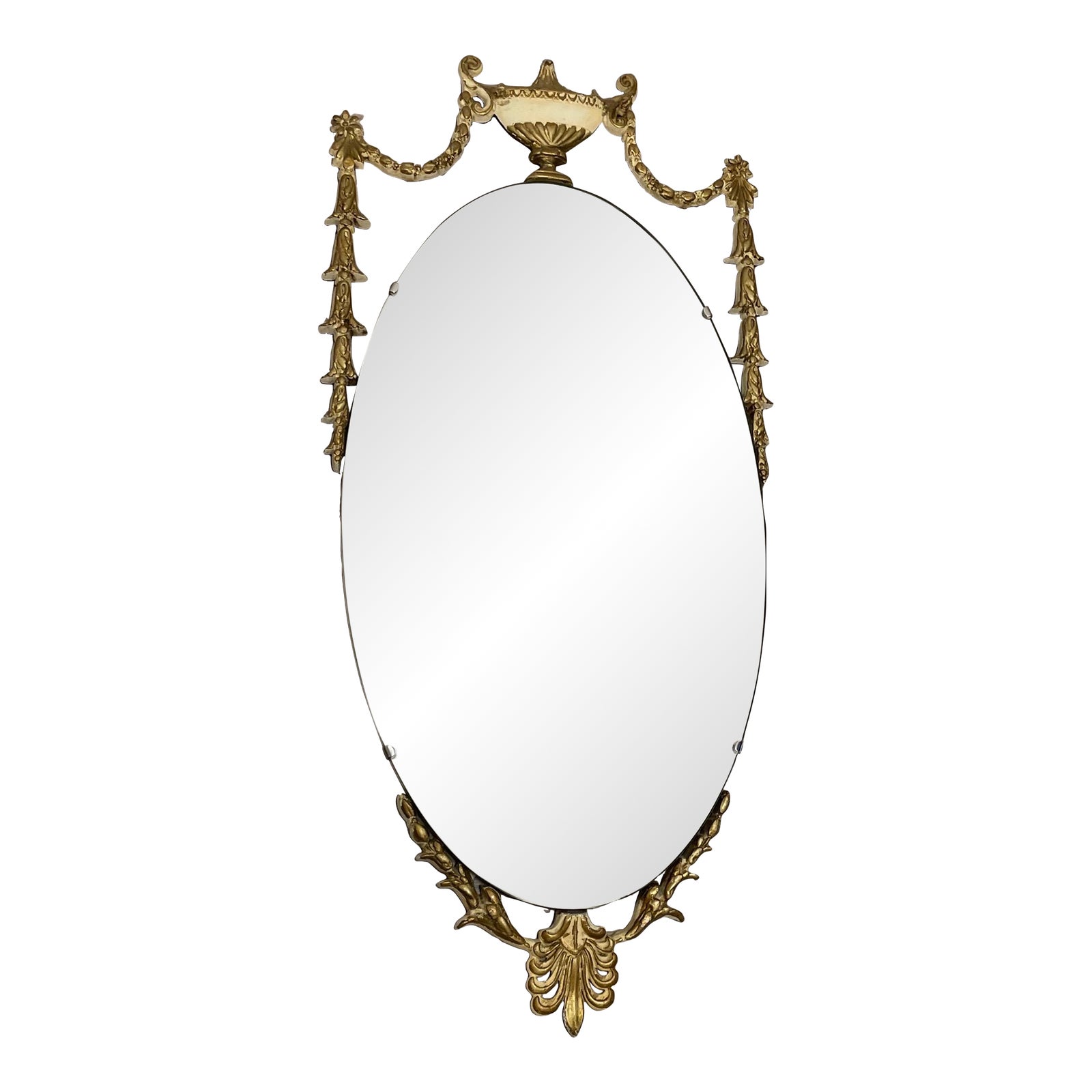 Mid 20th Century English Regency Style Oval Gilt Garland Flowers Swags