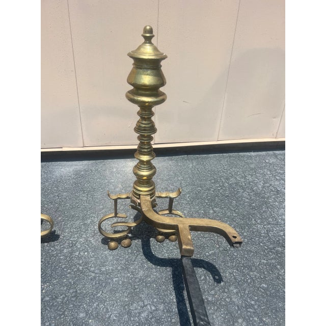 Brass Antique English Brass Andirons - a Pair For Sale - Image 8 of 13