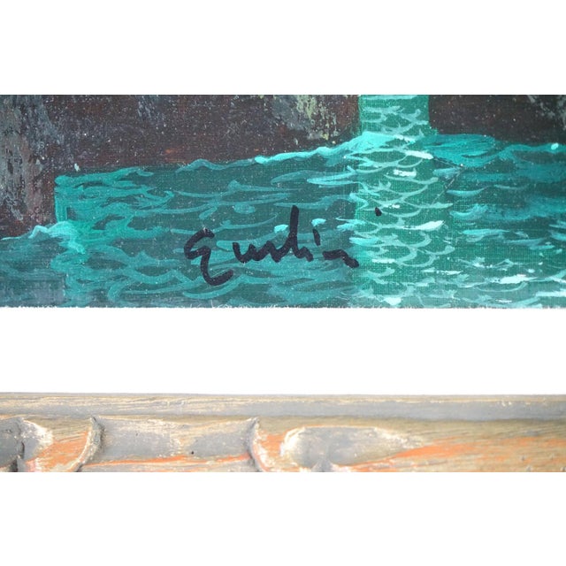 Late 20th Century Canoes Original Oil on Canvas Signed For Sale - Image 5 of 6