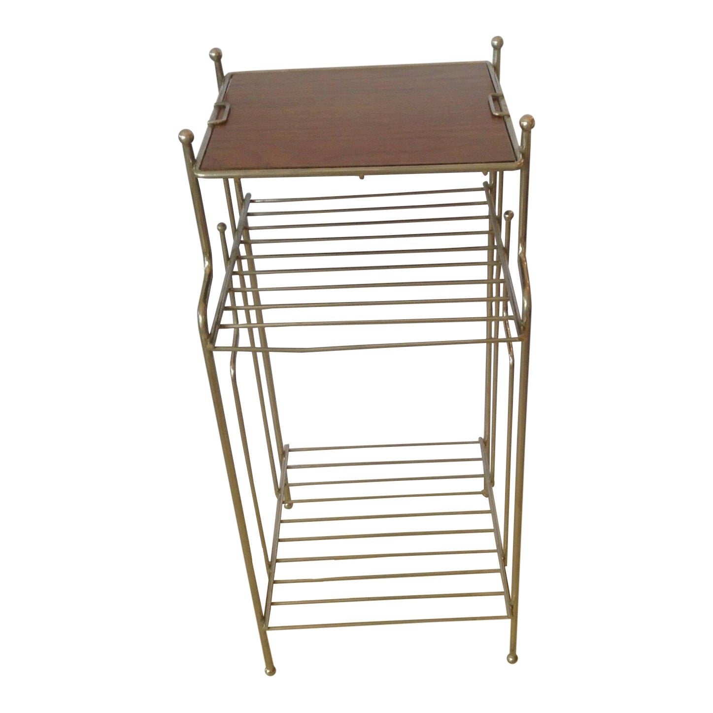Vintage Nickel Plate Stand Wood Top 3 Tier Magazine Rack Plant Stand Telephone Table 60s Chairish
