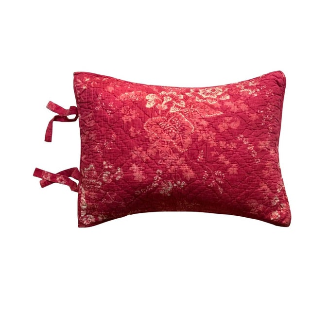 Large-Scale French Botanical Toile Pillow Sham — Rose Red on Natural Linen, Reversible For Sale - Image 15 of 15