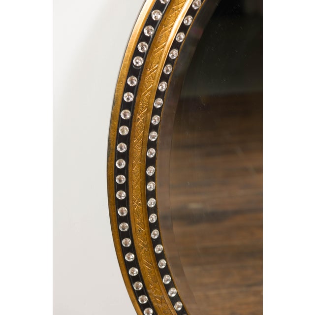 Mid-Century Modern Midcentury Irish Oval Gold and Black Mirror with Diamanté Décor For Sale - Image 3 of 12