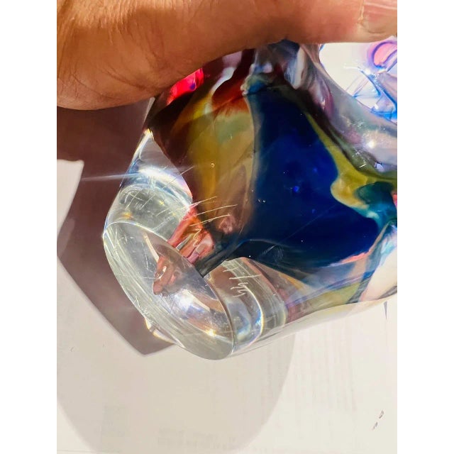 Navy Blue Vintage Blown Art Glass Paper Weight, Signed For Sale - Image 8 of 8