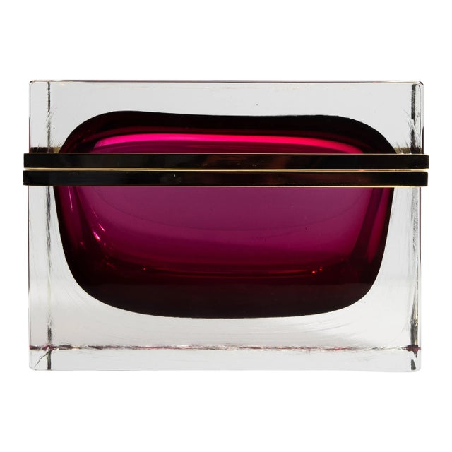 Giant Hand Blown Murano Box in Ruby With Brass Fittings For Sale