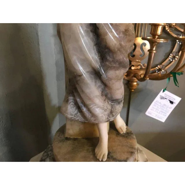 Neoclassical Alabaster Figure of a Water Maiden Lighted on a Pedestal For Sale In New York - Image 6 of 10
