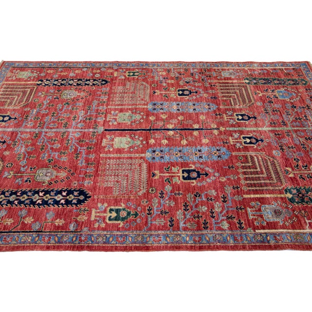2010s Modern Bidjar Style Red Handmade Wool Rug With Geometric Floral Motif For Sale - Image 5 of 8