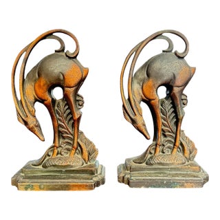 Saved for Stephen H. - Single 1930s Art Deco Gazelle Bookends by Crescent Metal Works For Sale