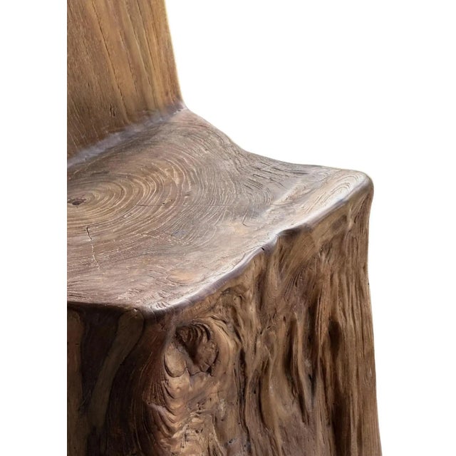 Contemporary Sculptural Textured Teak Wood Chair For Sale - Image 3 of 10