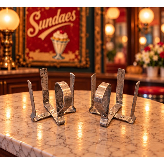Industrial Vintage Metal Ice Cream Sundae Cup Holders, Set of 2 – Mid-Century Soda Fountain Stands For Sale - Image 3 of 4