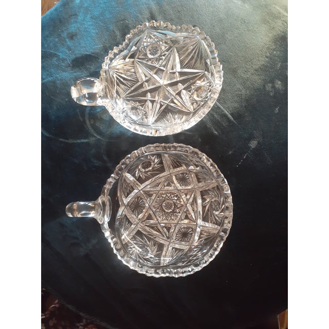 Transparent Pair of 1920s American Brilliant Cut Glass Nappy Dish Set For Sale - Image 8 of 8