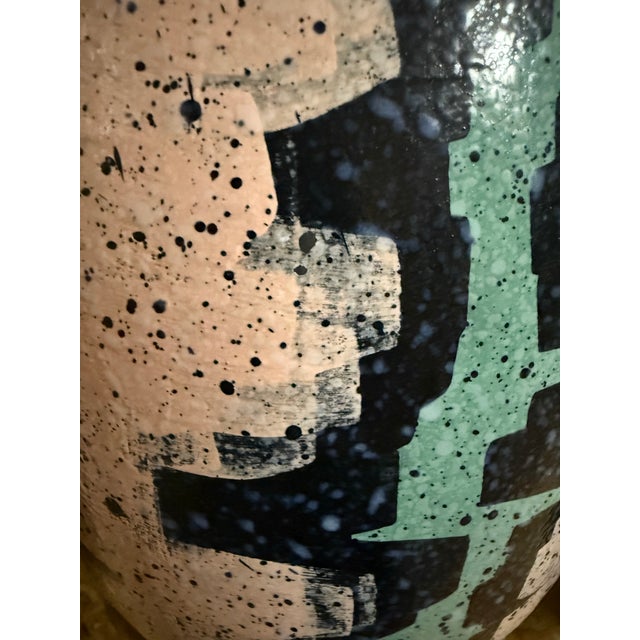 Artful Painting Like Mid Century Modern Turned Pottery Ceramic Lamp For Sale - Image 4 of 10
