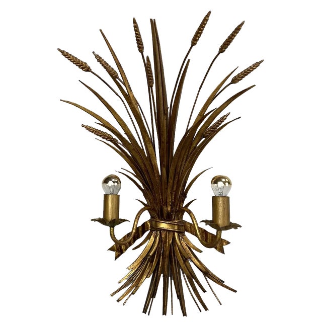 Hollywood Regency 2-Flame Wall Light with Wheat Ears, 1970s For Sale