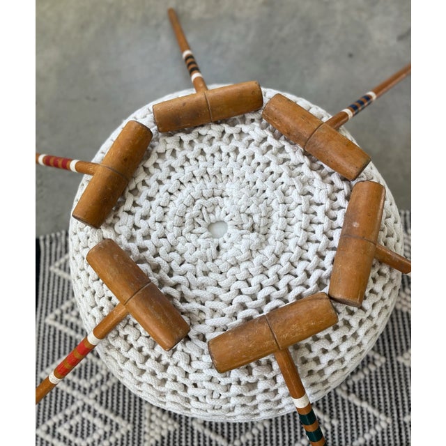 English 1970s Painted Band Wood Croquet Mallets-Set of 6 For Sale - Image 3 of 10