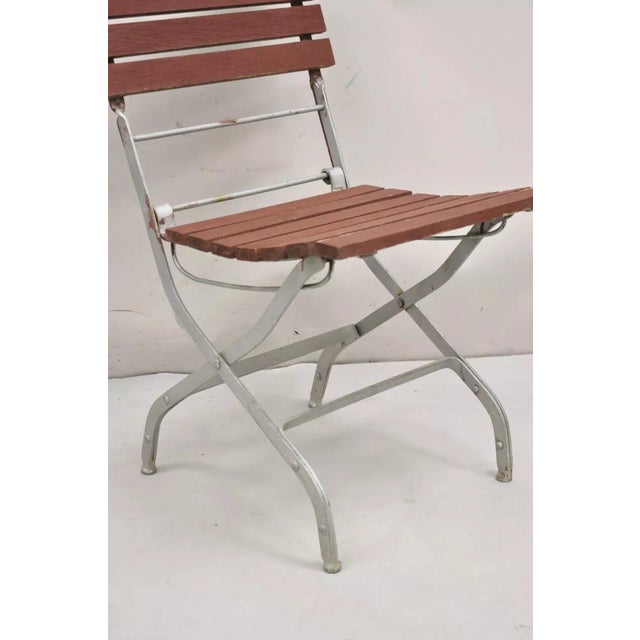 Late 20th Century French Country Style Wood Slat Iron Frame Folding Garden Chairs - Set of 4 For Sale - Image 12 of 12
