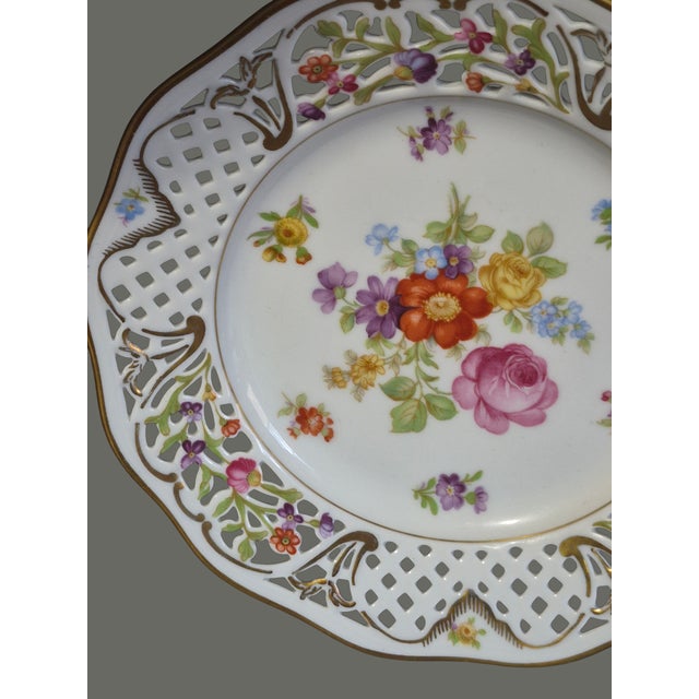 Late 20th Century Vintage Oscar De La Renta Plate From West Germany Painted Floral Pierced Edge For Sale - Image 5 of 8