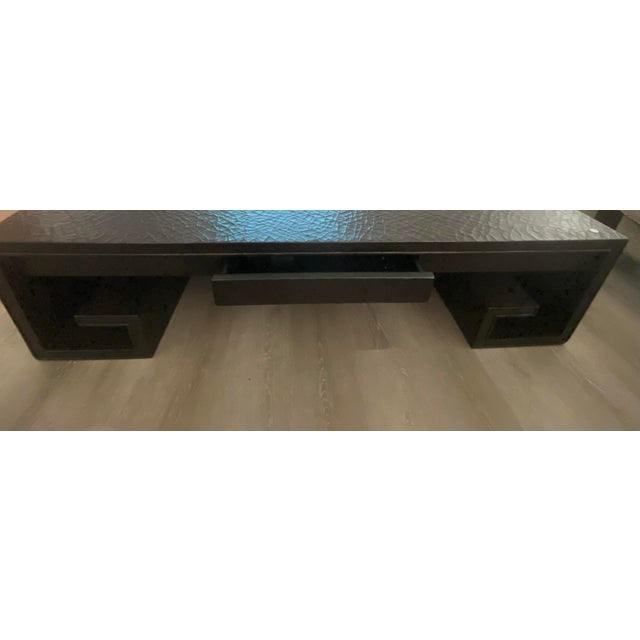 Paint Thomas Pheasant for Baker Furniture Black Crackle Lacquer Greek Key Scroll Coffee For Sale - Image 7 of 7