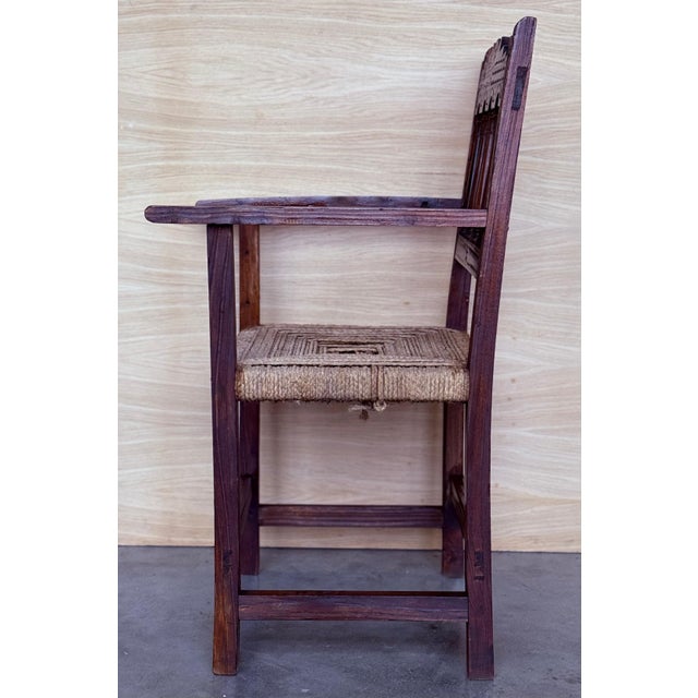 20th Century Pair of Catalan Throne Armchairs in Walnut and Caned Seats For Sale - Image 12 of 18