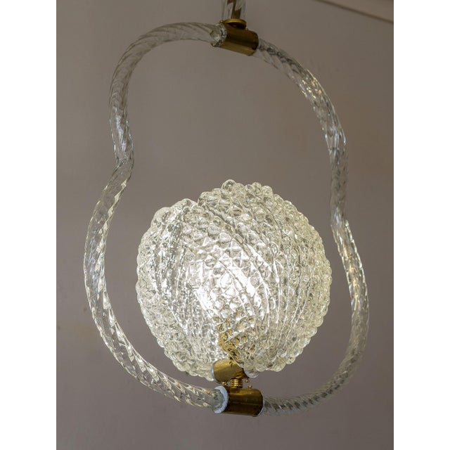 Gold Vintage Art Deco Murano Blown Glass Pendant Light by Ercole Barovier for Barovier & Toso, 1930s For Sale - Image 8 of 11