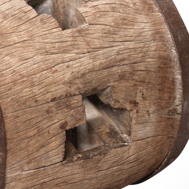 Vintage Wooden Cart Hub on Stand, 1950s For Sale - Image 6 of 7