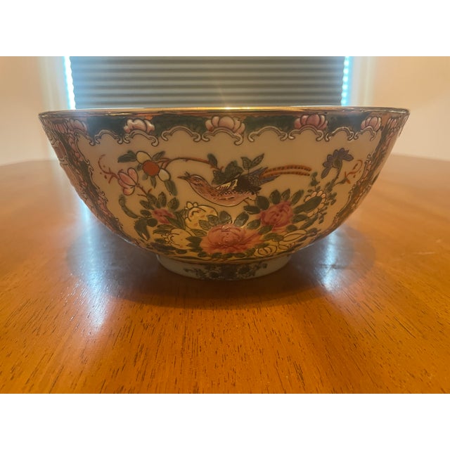 Ceramic Vintage Chinese Famille Rose Medallion Bowl With Figural Scenes For Sale - Image 7 of 8