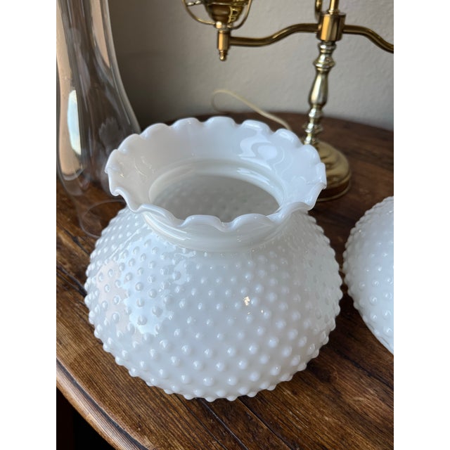 White Vintage Milk Glass Double Arm, Double Globe Student Lamp Classic Fenton Hobnail For Sale - Image 8 of 12