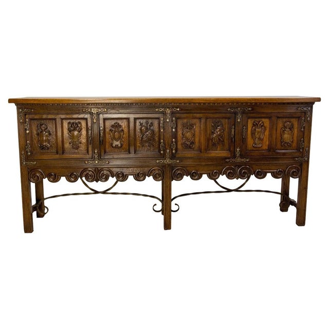 Spanish Credenza in Oak and Wrought Iron, 1960s For Sale - Image 15 of 15