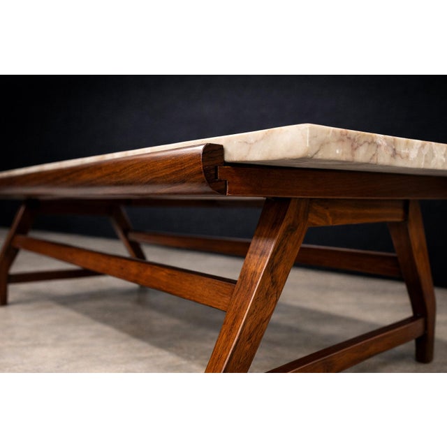 Brazilian Modern Coffee Table in Caviuna wood & Rosé Portuguese Marble Top by Giuseppe Scapinelli, Brazil, 1950s — Lot 884 For Sale - Image 14 of 16