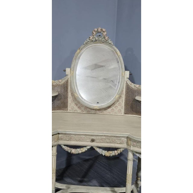 1900 - 1909 French Painted Bergere Dressing Table, 1900 For Sale - Image 5 of 18