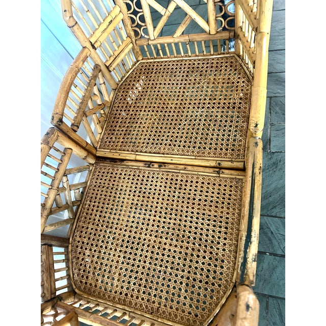 Wood Pair Vintage Brighton Pavilion Bamboo & Cane Chairs For Sale - Image 7 of 9